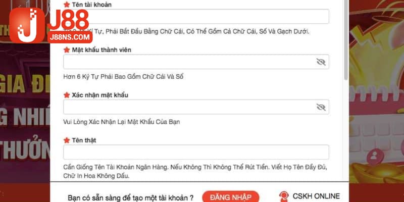 Đảm bảo đủ tuổi thực hiện đăng ký J88